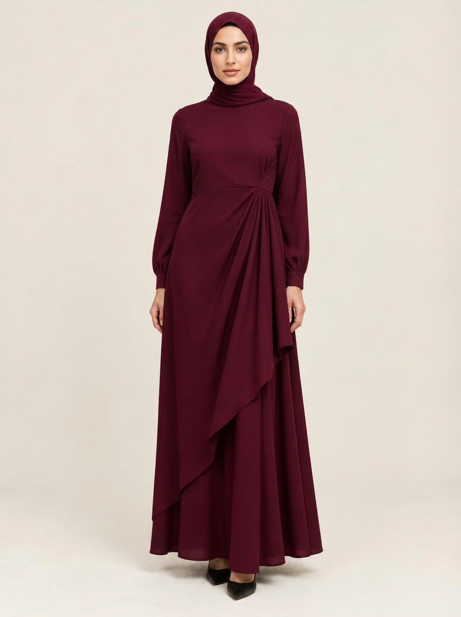 Bordo Drape Elbise